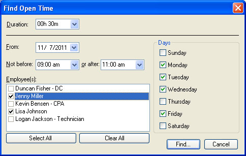 Find Open Time in Appointment Scheduling Software
