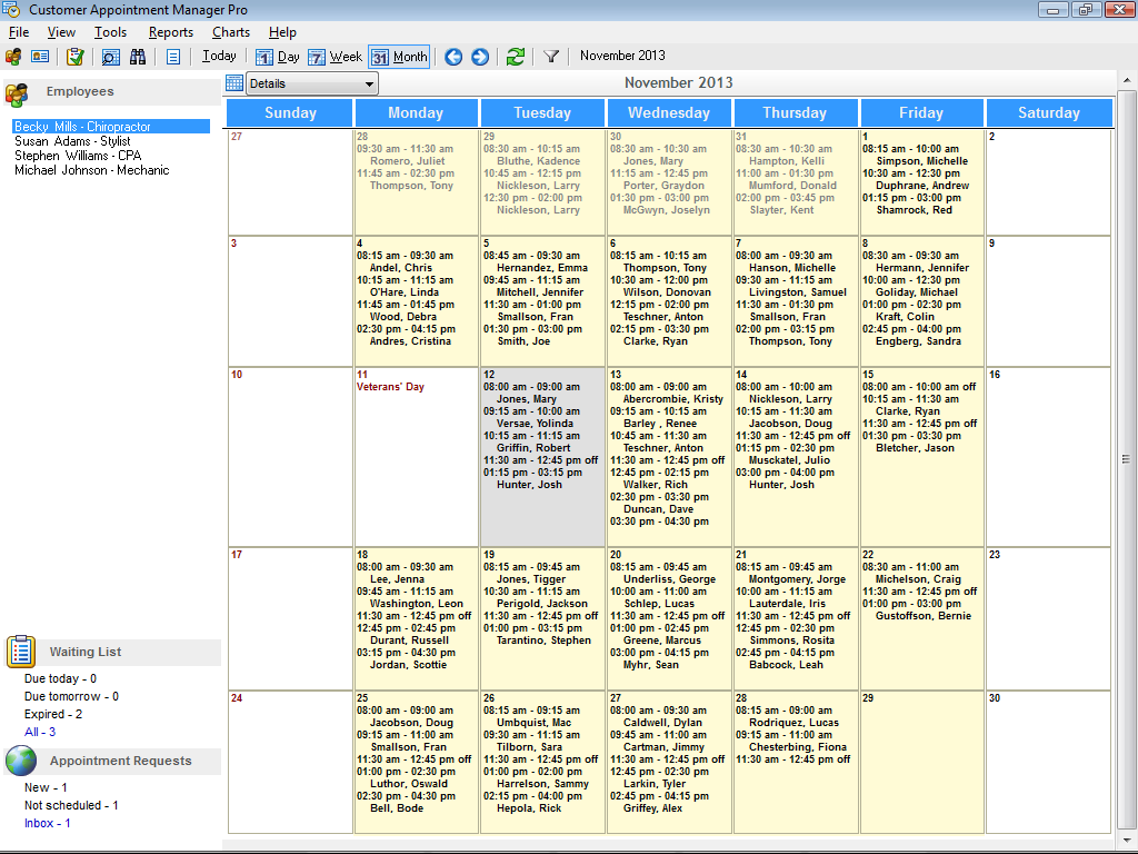 Monthly View Summary in Appointment Scheduling Software