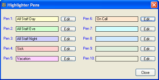 Highlighter Pens Emphasize Schedule Information in Staff Scheduler Software Highlighter Pens Emphasize Schedule Information in Staff Scheduler Software