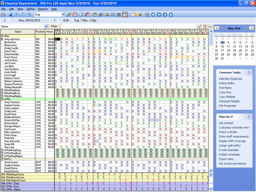 Sample 28 Day Schedule View in Employee Scheduling Software